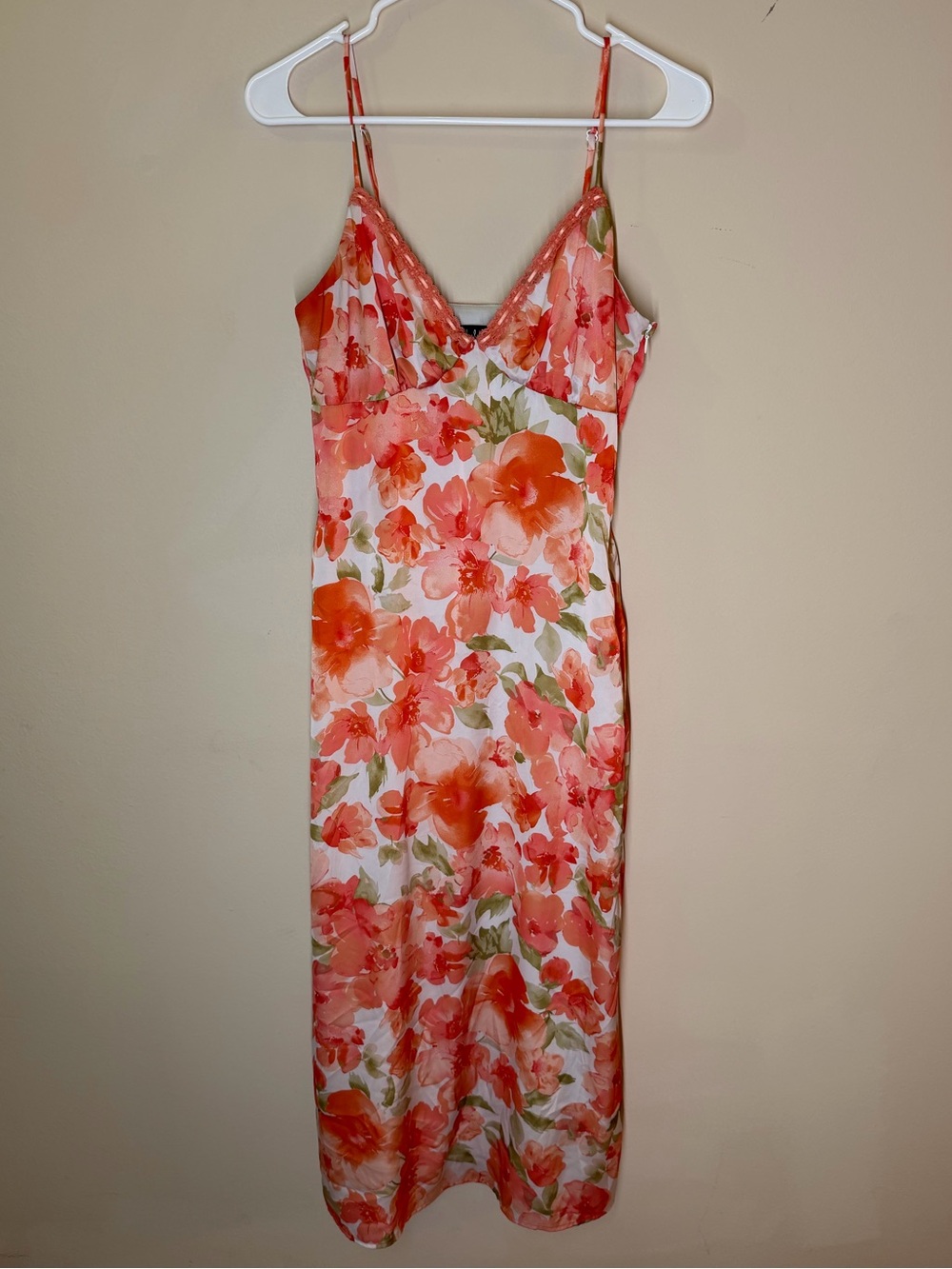 Lulus Floral Slip Midi Dress - Coral & Green Bloom